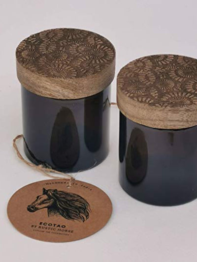 Artsy Wood and Glass 100ml Kitchen jar Set of 2 (Wild Poppies)