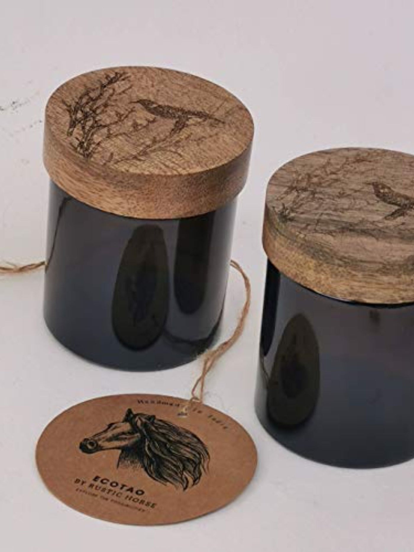 Artsy Wood and Glass 100ml jar Set of 2 Perched Bird