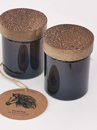 Artsy Wood and Glass 100ml Kitchen jar Set of 2 Persian
