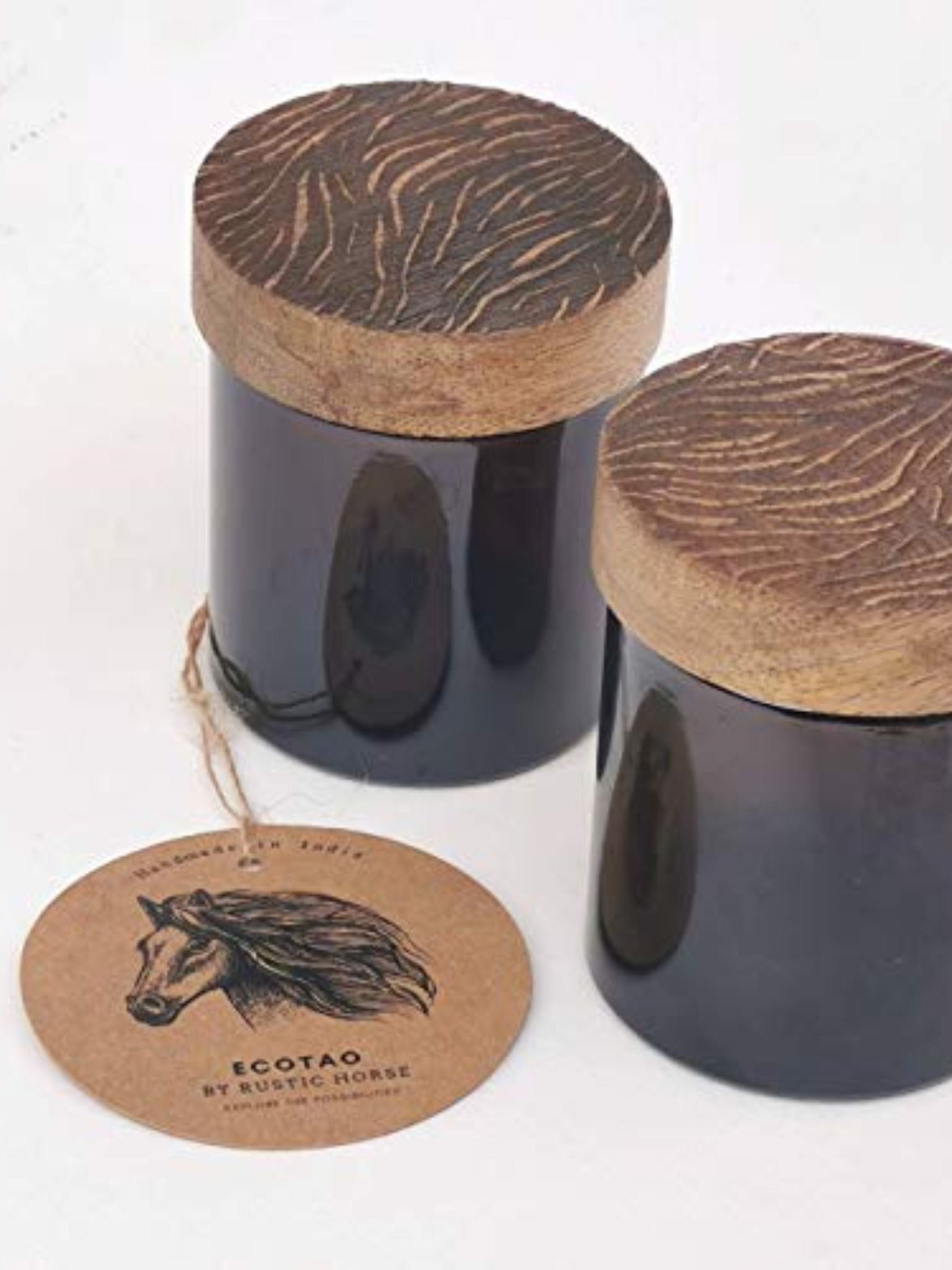 Artsy Wood and Glass 100ml jar Set of 2 Zebra