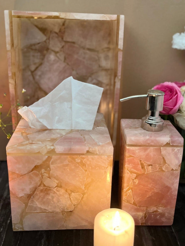 Rose Quartz Vanity Set ( Set of 3 )