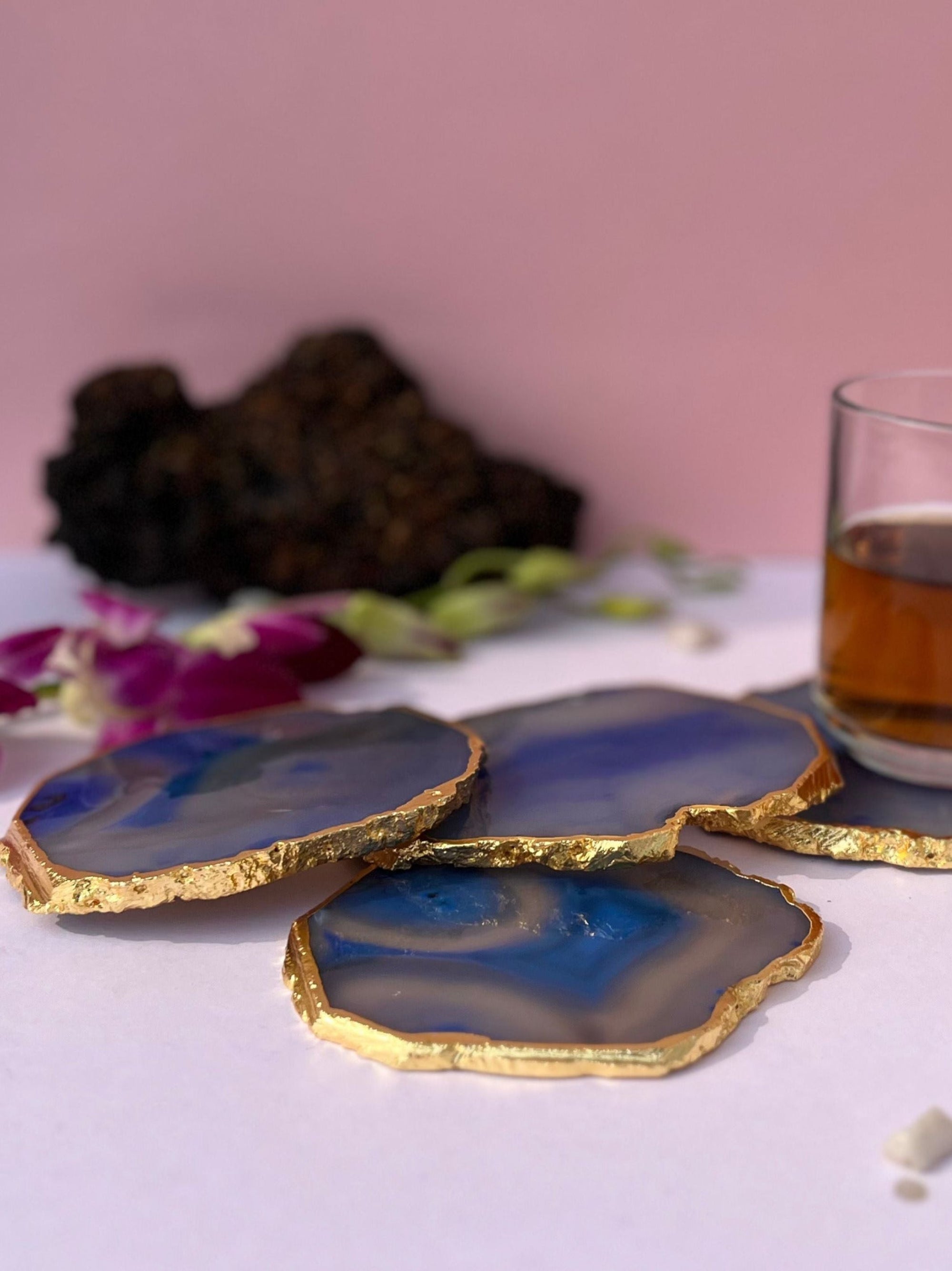 Brazilian Agate Coaster (Yellow Gold Plating)