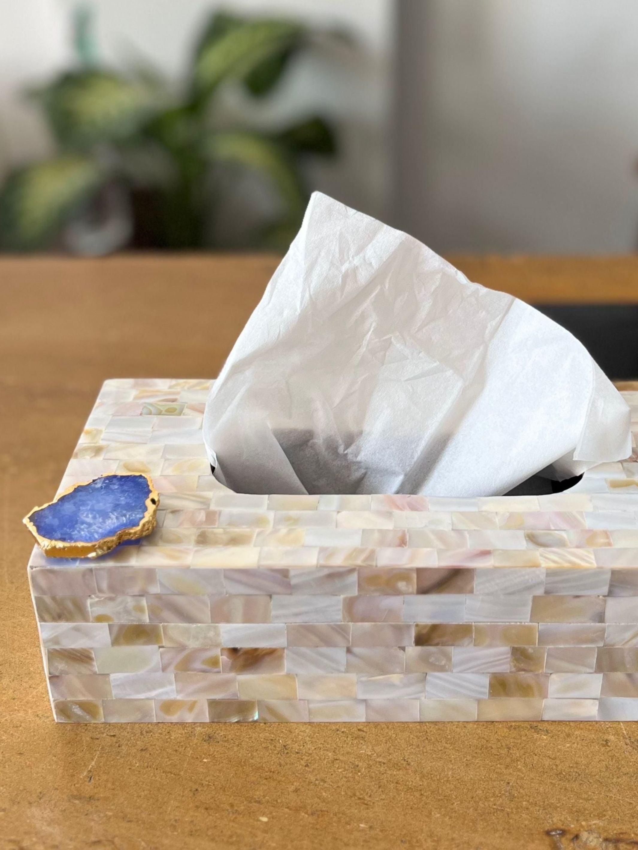 Mother of Pearl Tissue Box Holder with Agate