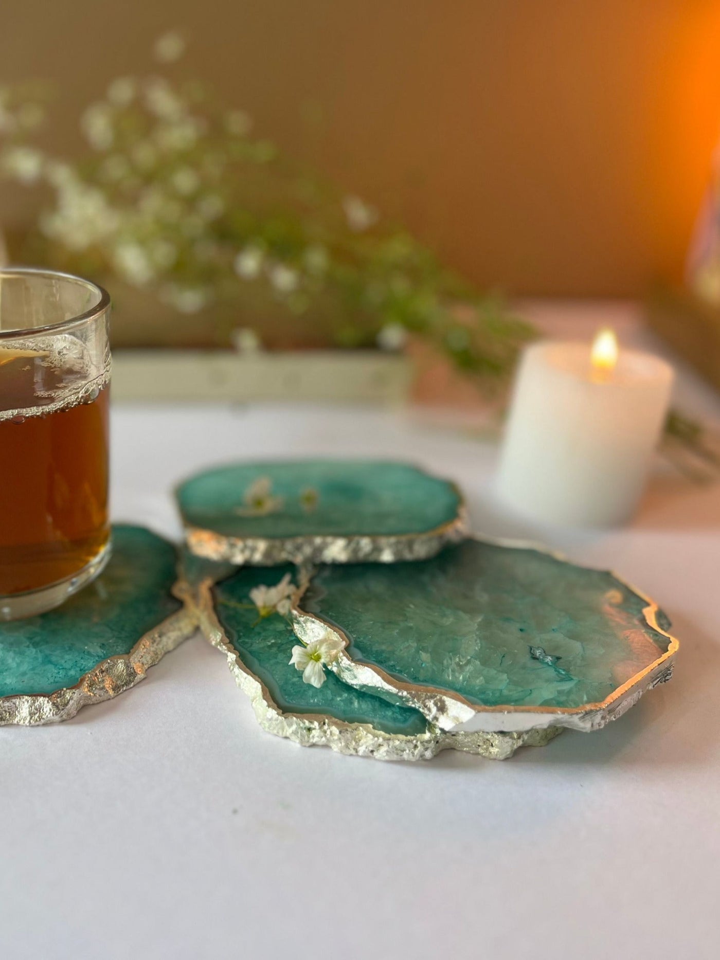 Crystal Agate Coaster (Silver Plated)