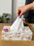 Mother of Pearl Tissue Box Holder with Agate
