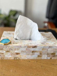 Mother of Pearl Tissue Box Holder with Agate