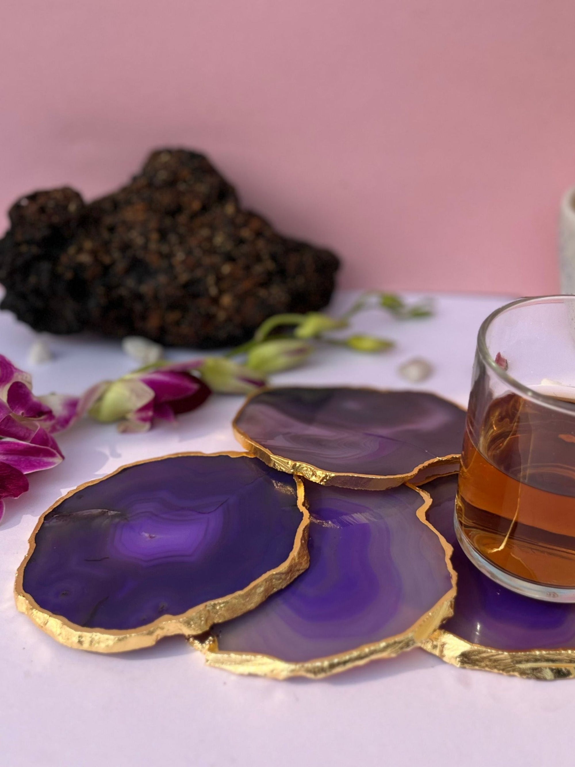Brazilian Agate Coaster (Yellow Gold Plating)