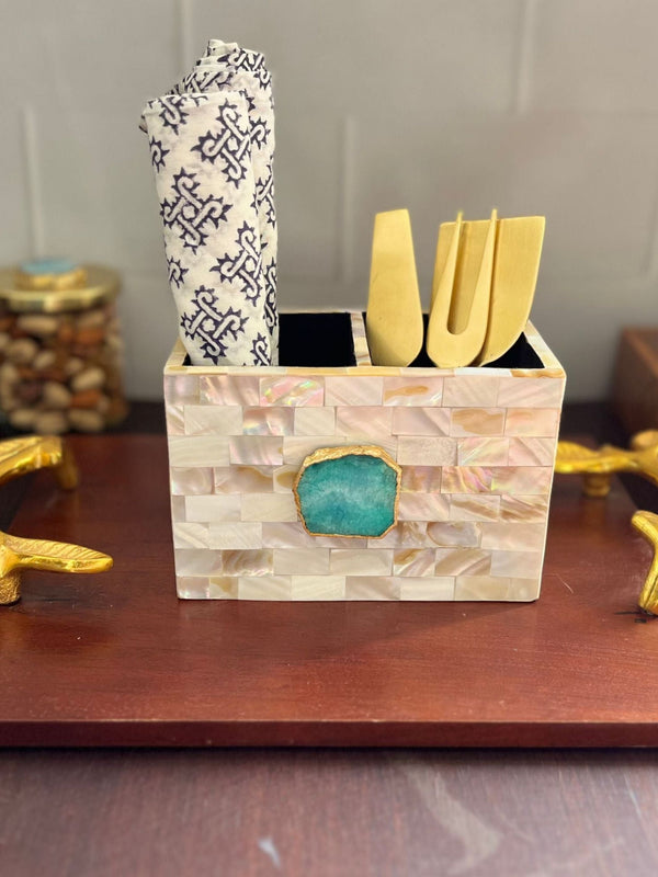 Mother of Pearl with Agate Cutlery Holder