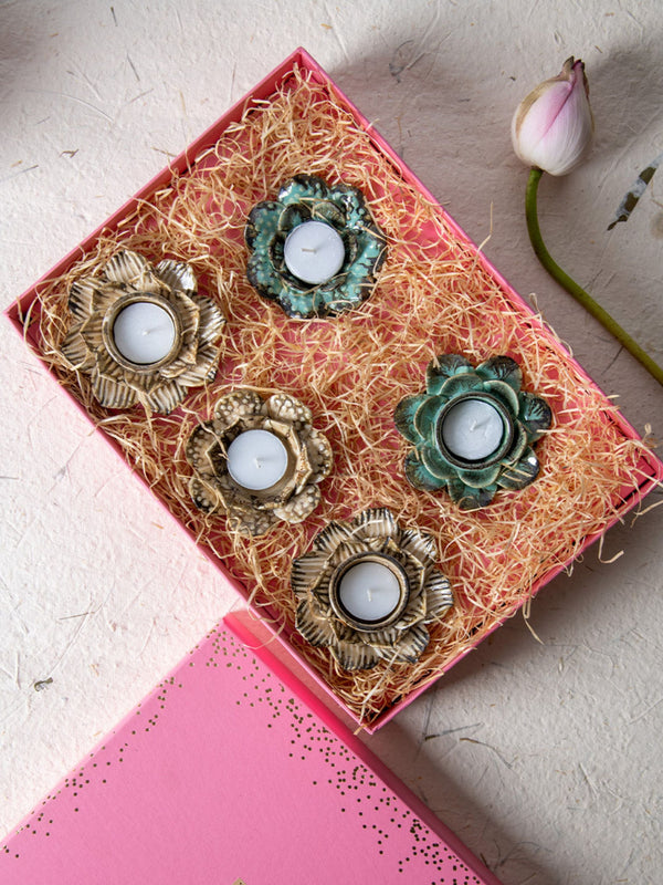 Festive Tea Light Holders Gift Box - Set of 5