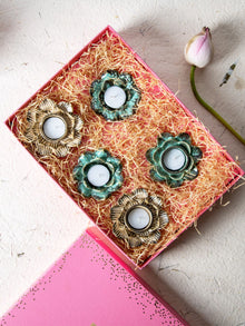 Festive Tea Light Holders Gift Box - Set of 5