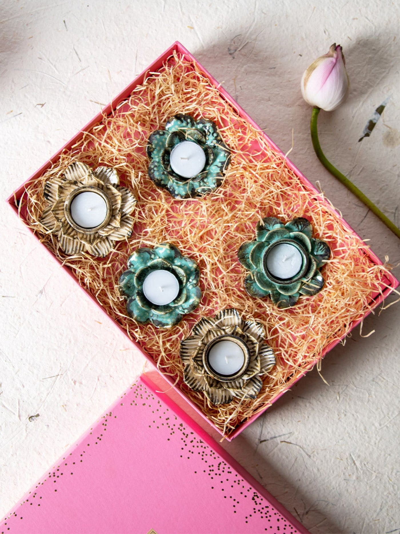 Festive Tea Light Holders Gift Box - Set of 5