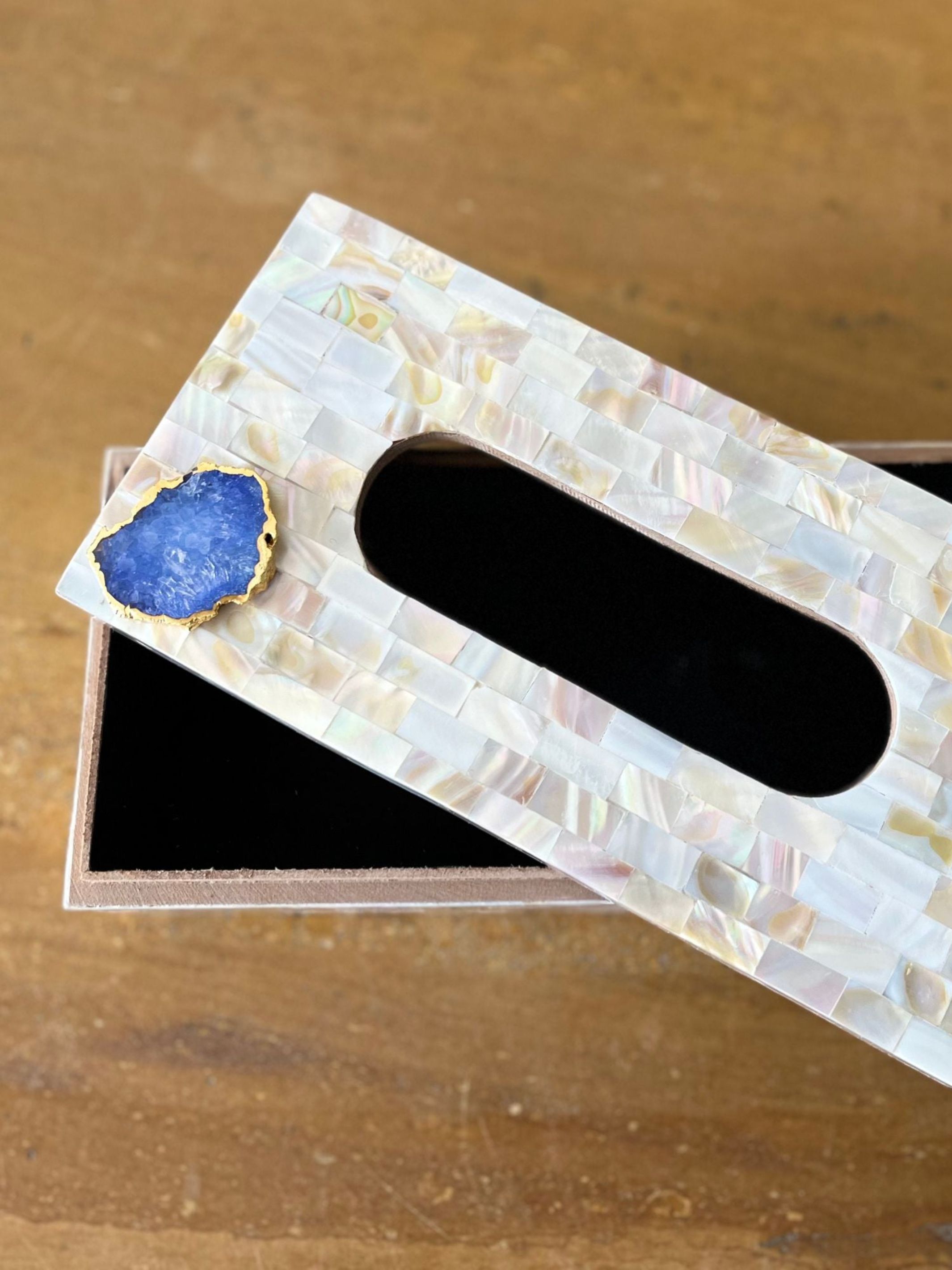 Mother of Pearl Tissue Box Holder with Agate