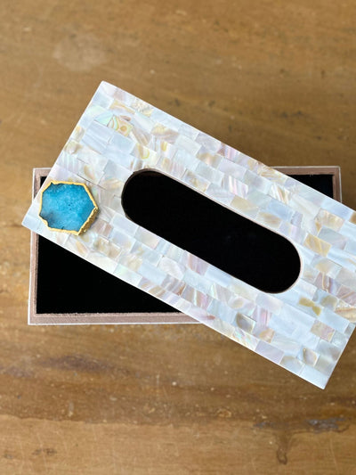 Mother of Pearl Tissue Box Holder with Agate