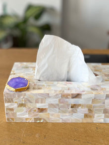 Mother of Pearl Tissue Box Holder with Agate