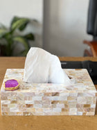 Mother of Pearl Tissue Box Holder with Agate