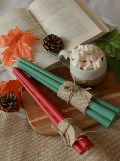 Green & Red Taper Candles | Set of 10