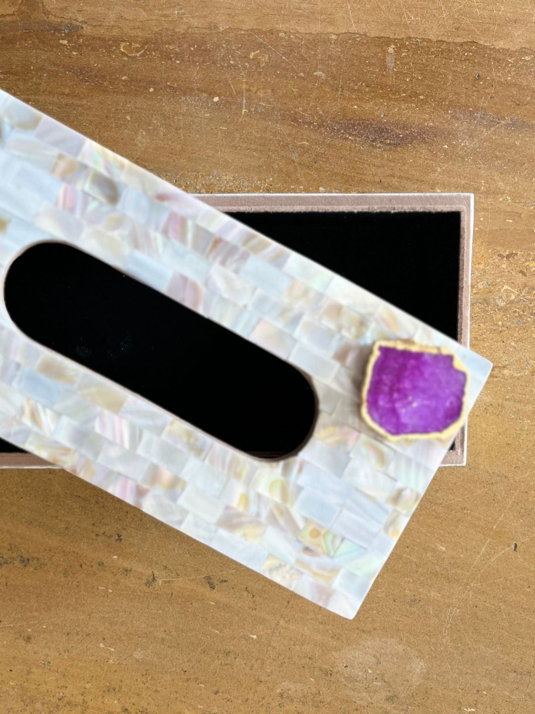 Mother of Pearl Tissue Box Holder with Agate