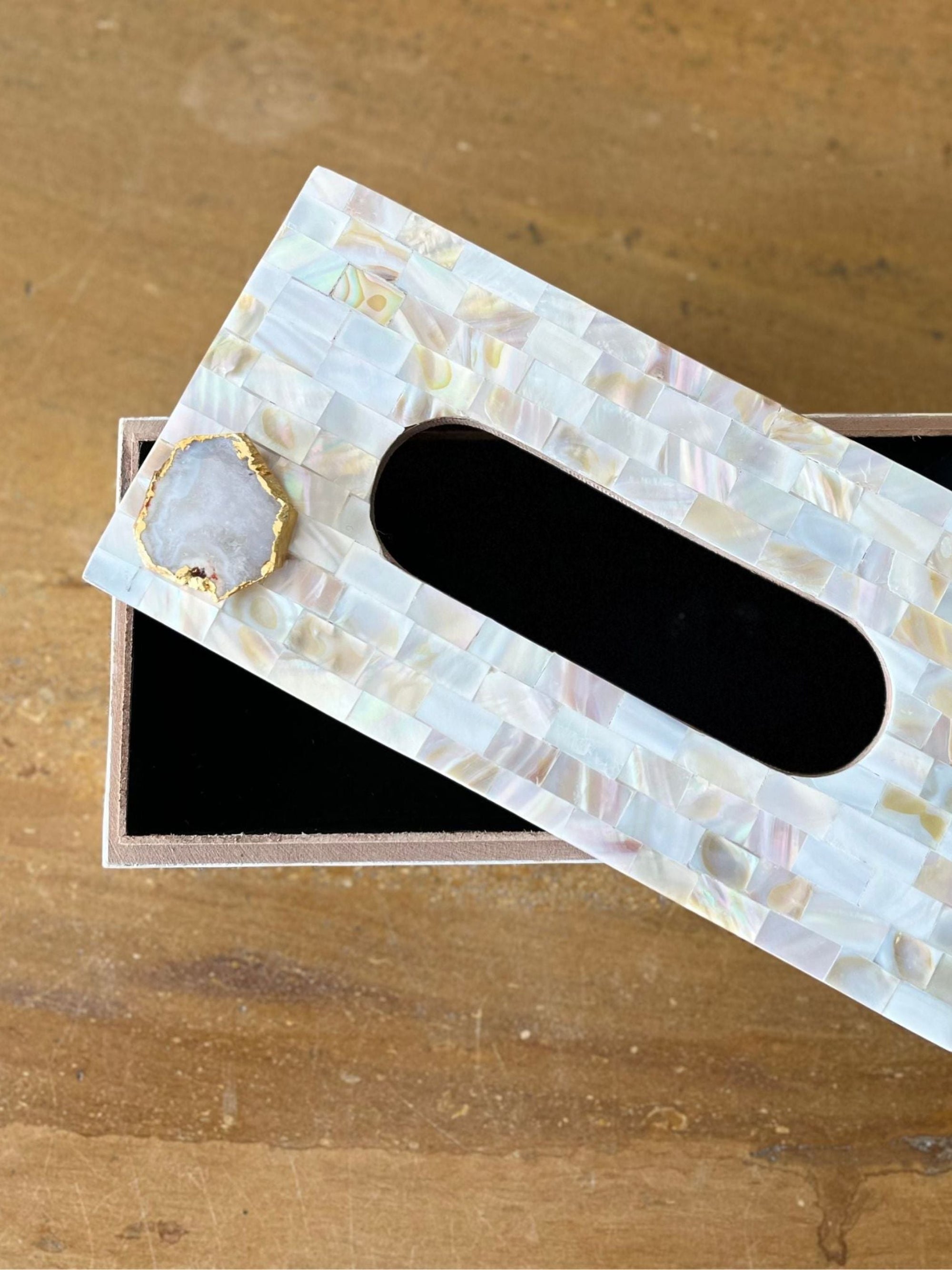 Mother of Pearl Tissue Box Holder with Agate