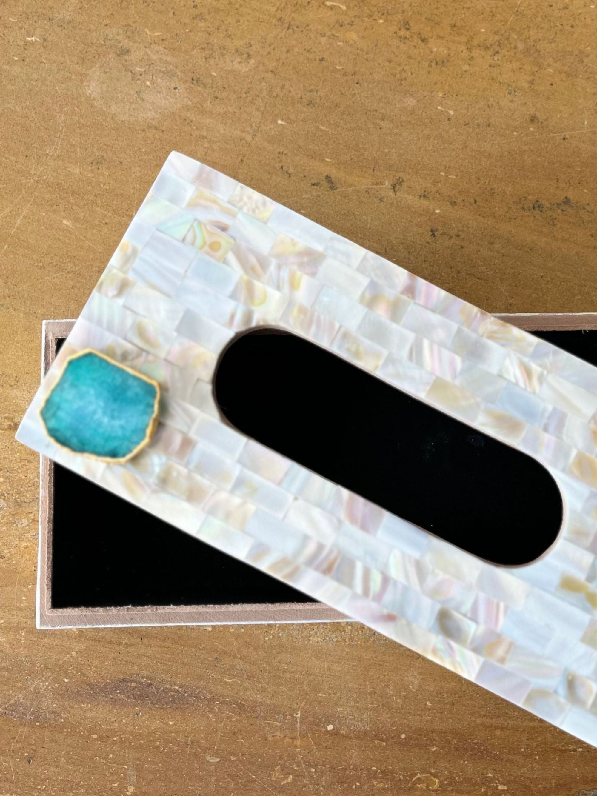 Mother of Pearl Tissue Box Holder with Agate