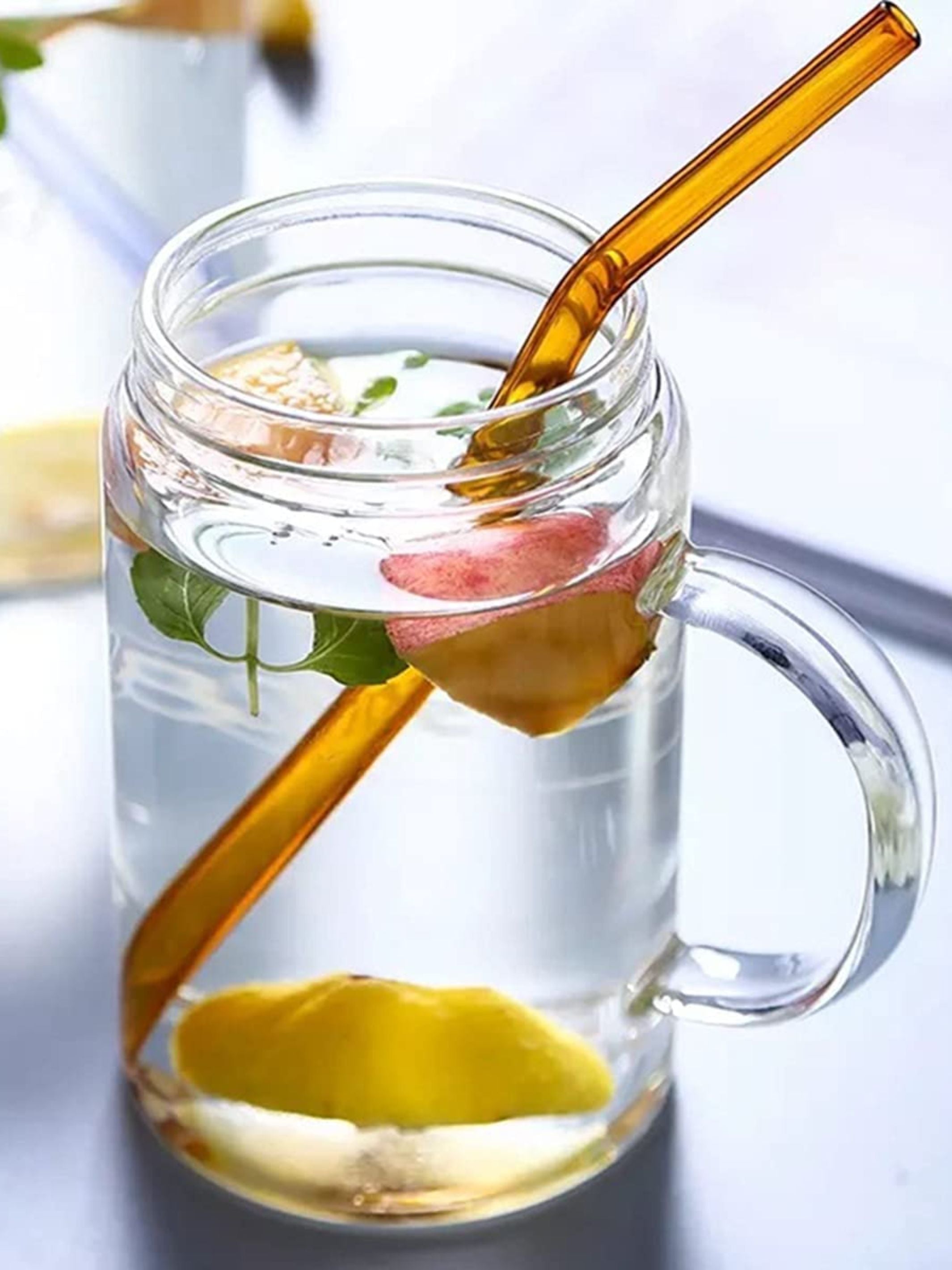 Amber Transparent Glass Straws 6 pcs with brush