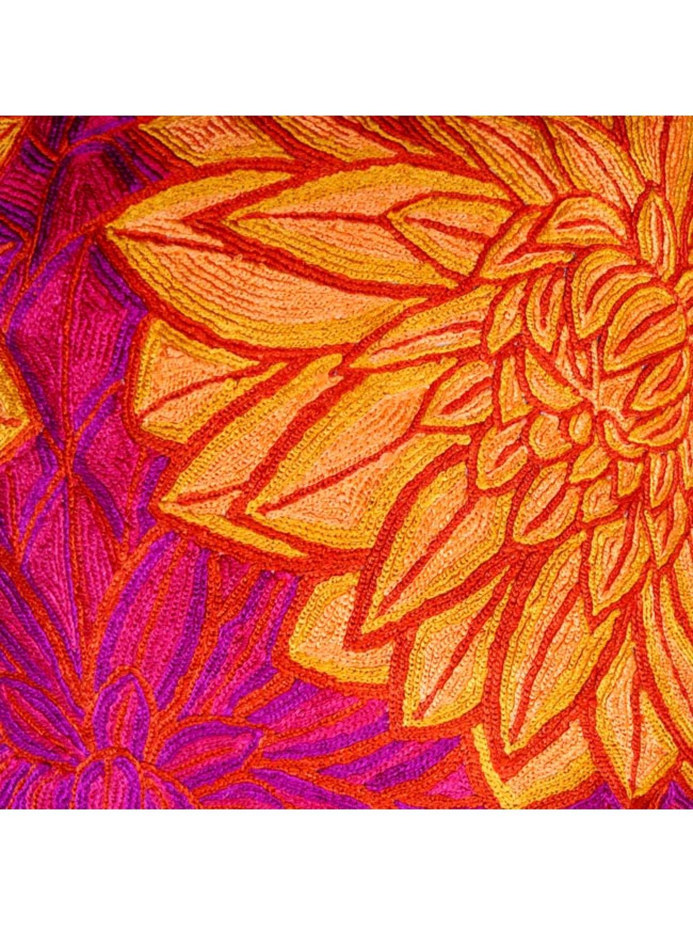 Cushion Cover - Aster Chainstitch Embroidered Red & Yellow
