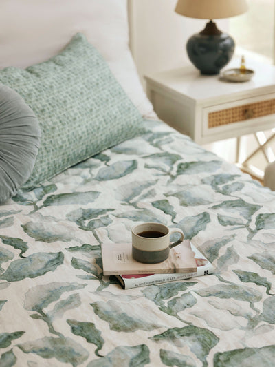 Cascade Teal Linen Bedspread