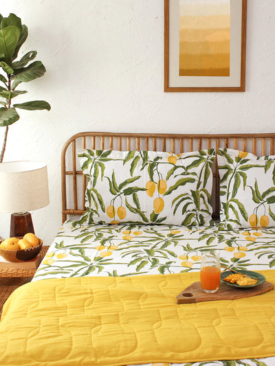 Amra Yellow Bedsheet with Pillow Cover