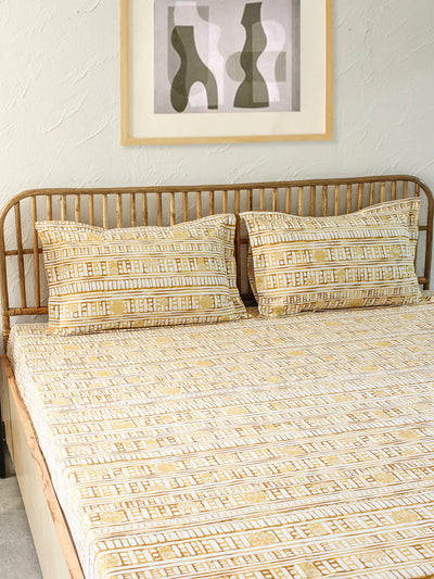 Sanchi Yellow Bedsheet with Pillow Cover