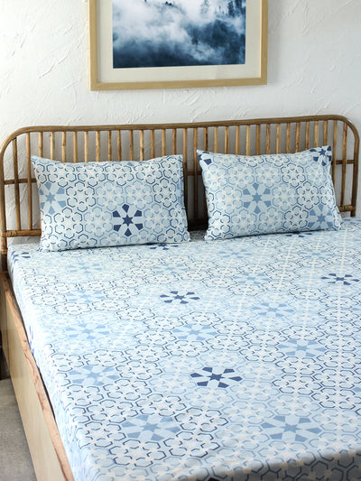 The Wily Kaleidoscope Blue Bedsheet with Pillow Cover