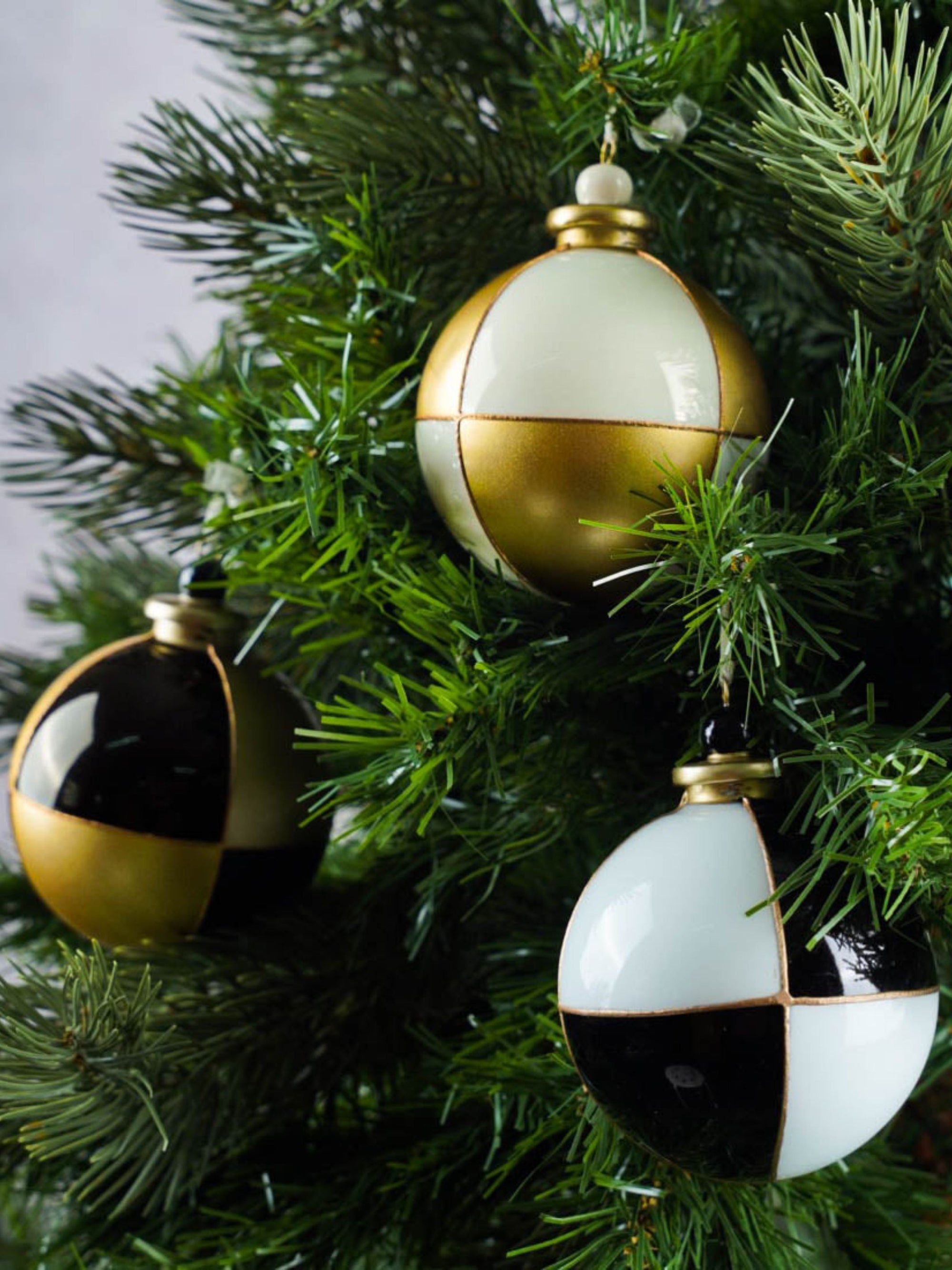 Black white and gold Christmas Ornaments