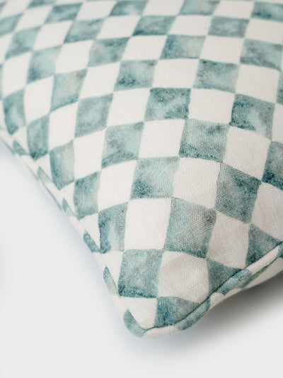 Cushion Cover - Checker Blue Oblong