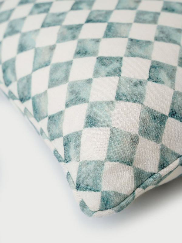Cushion Cover - Checker Blue Oblong