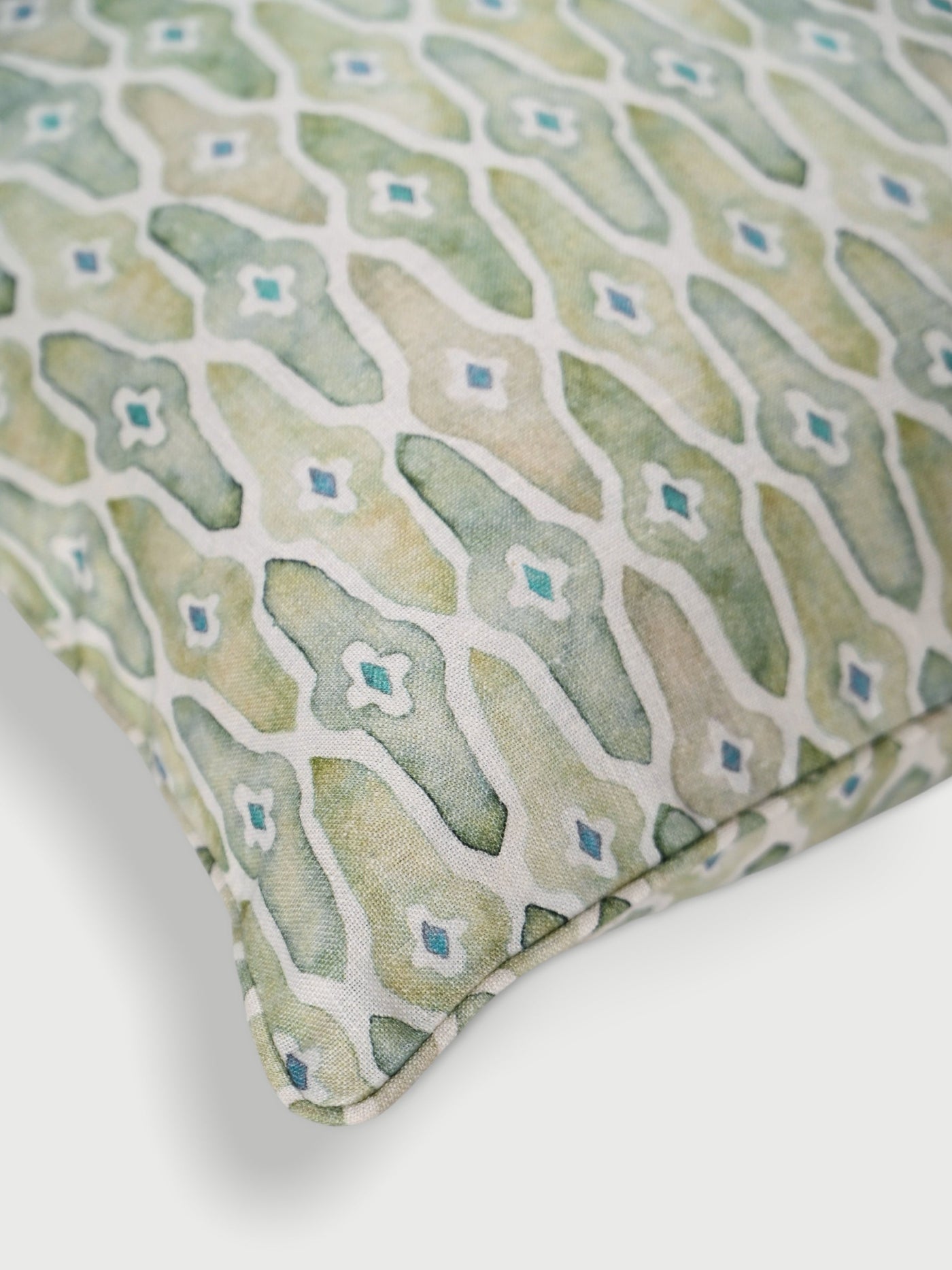 Mosaic Sage Linen Oblong Cushion Cover