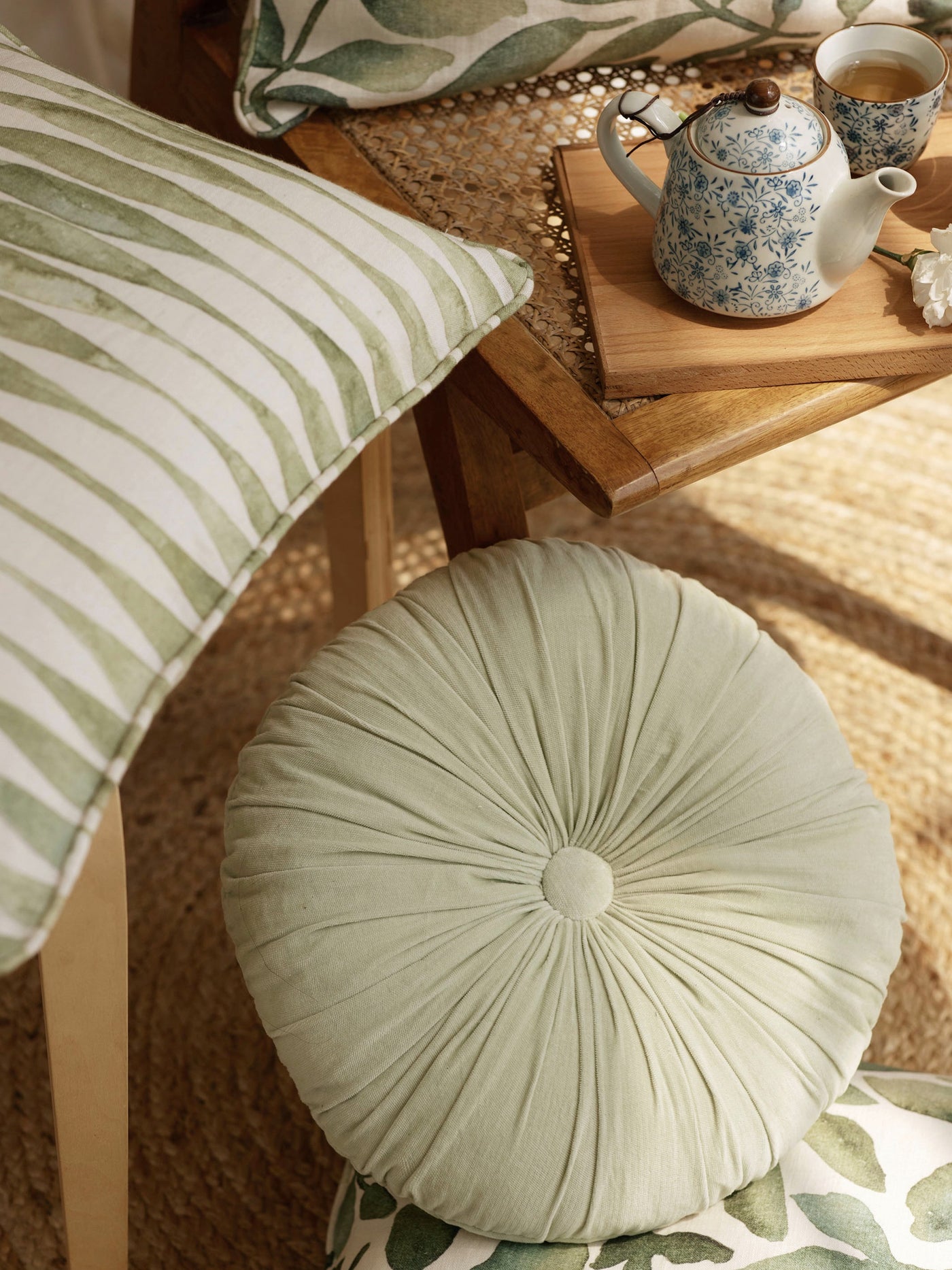 Cushion Cover - Ripple Sage Oblong Linen