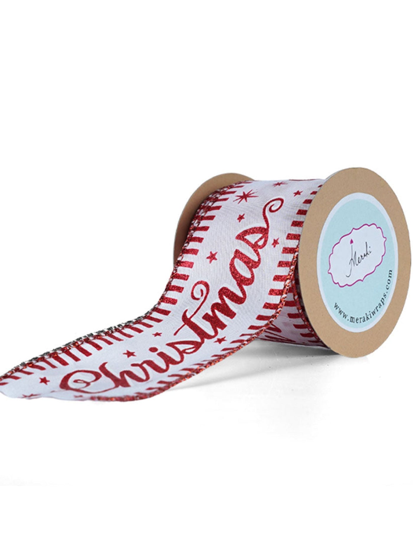 Red & white merry Christmas wired ribbon