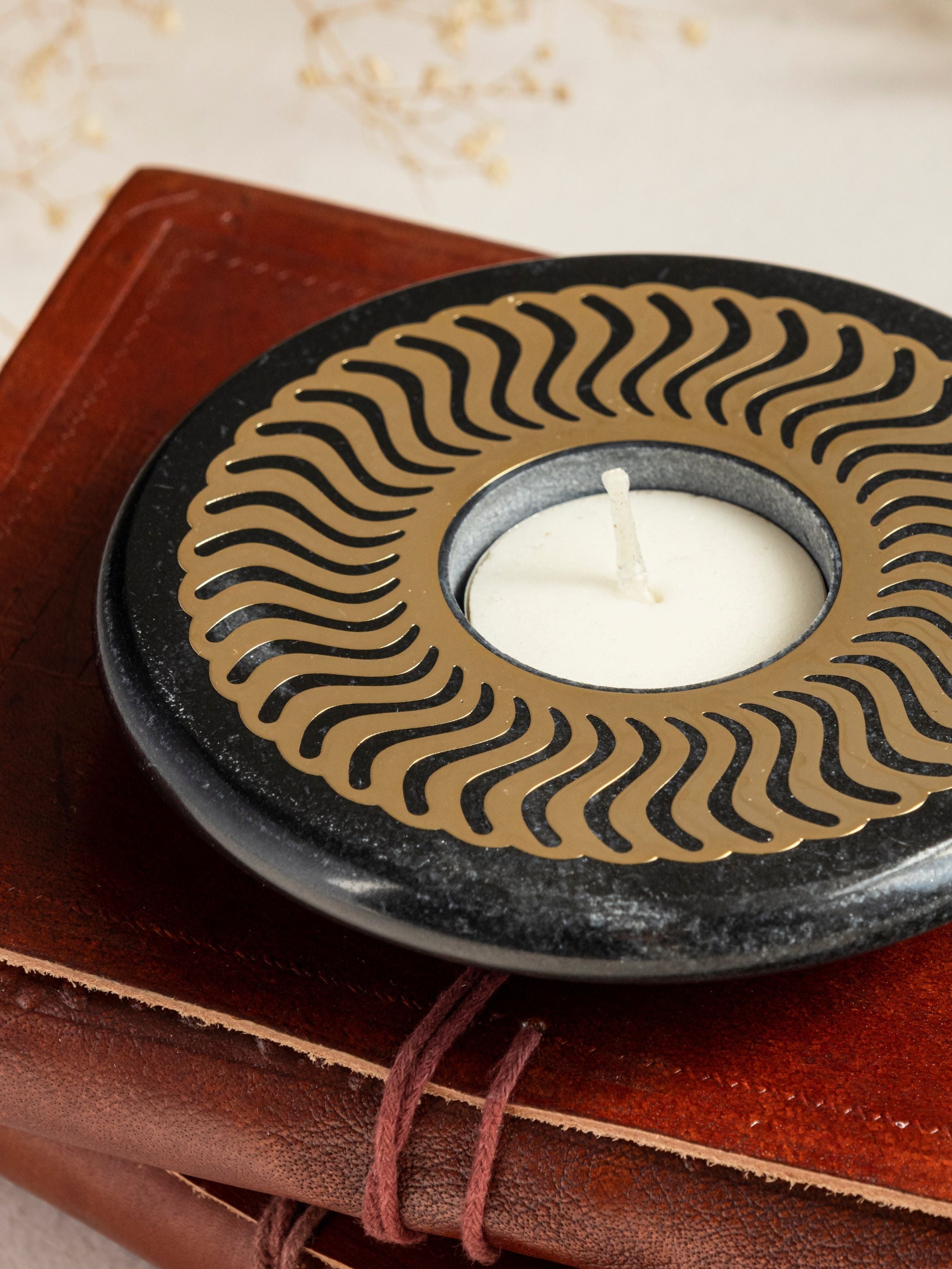 Tea Light Candle Holder Celestial - Black