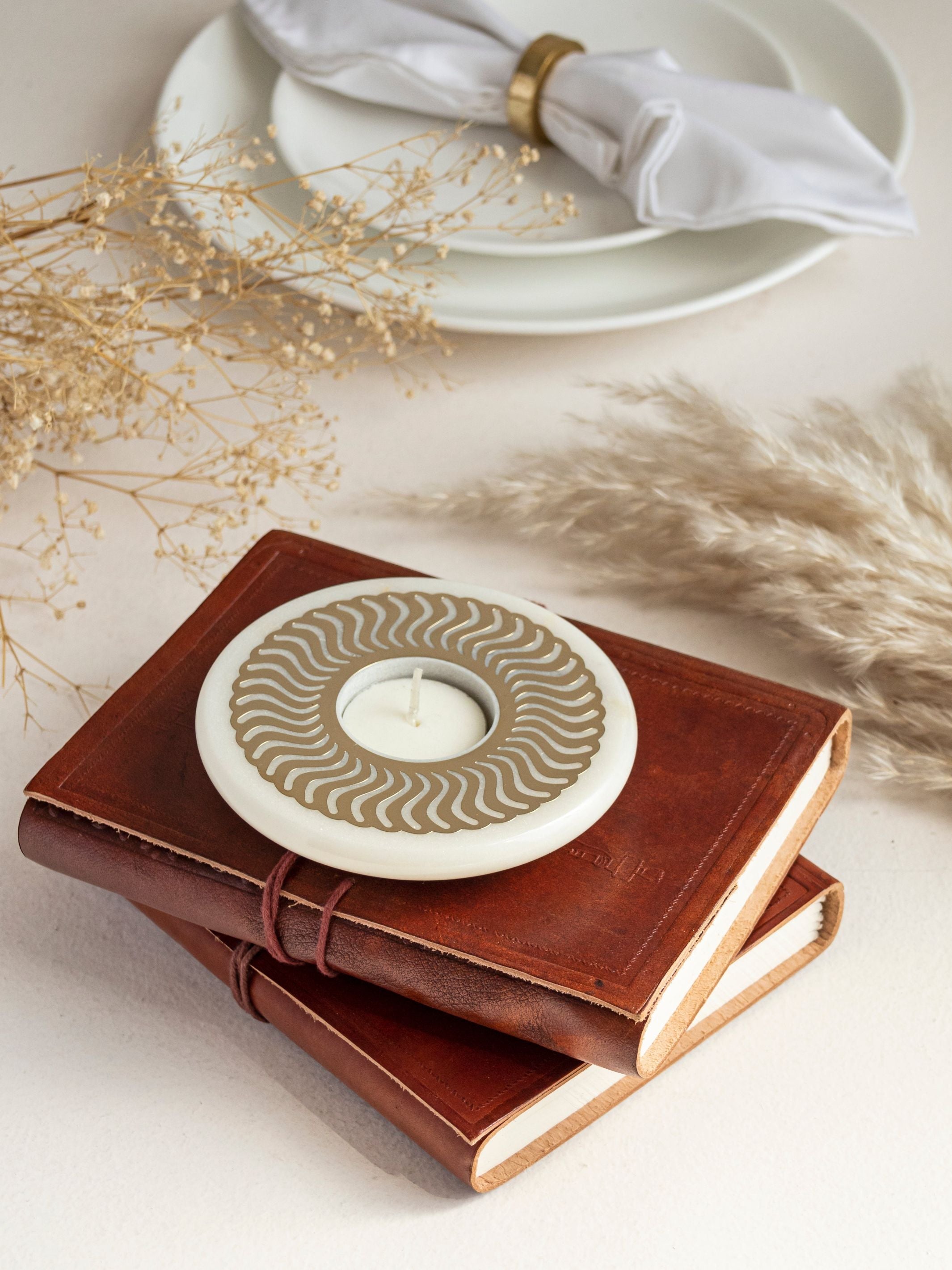 Tea Light Candle Holder Celestial - White