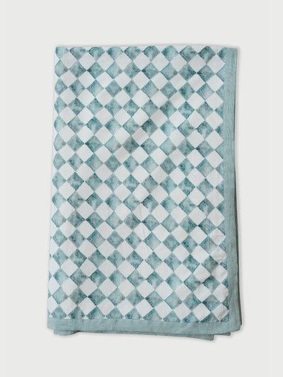 Checker Blue Linen Bedspread