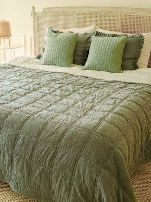 Quilt - Checker Embroidered Teal Kantha