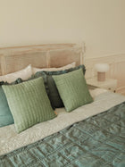 Quilt - Checker Embroidered Teal Kantha