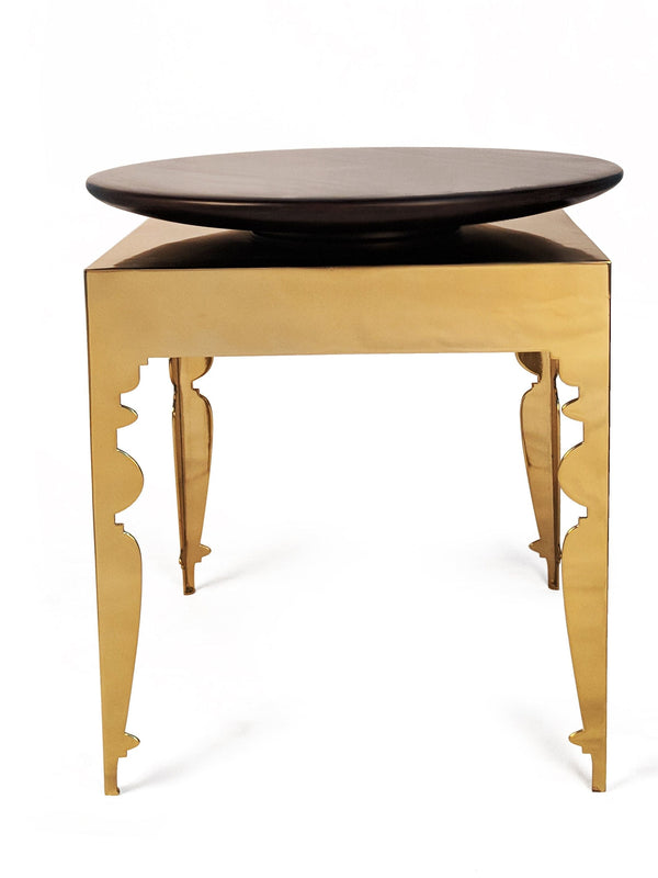 Wood Top - Disc Accent Table - Brass Base