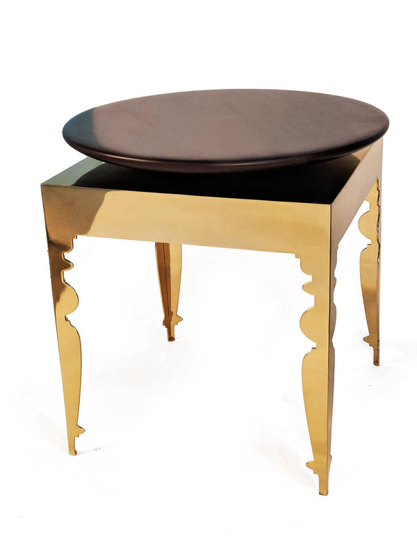 Wood Top - Disc Accent Table - Brass Base