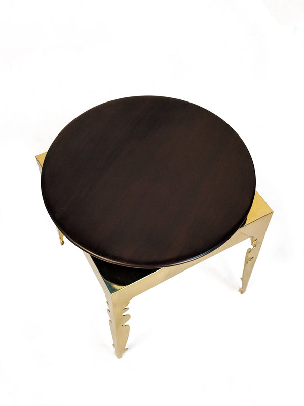 Wood Top - Disc Accent Table - Brass Base