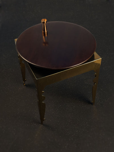 Wood Top - Disc Accent Table - Brass Base