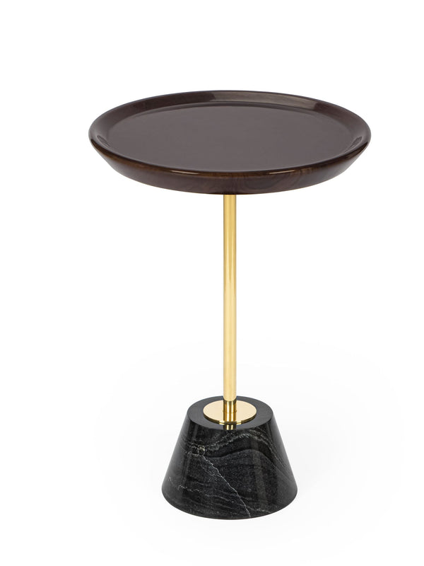 Wood Top Drink Table - Black marble Base