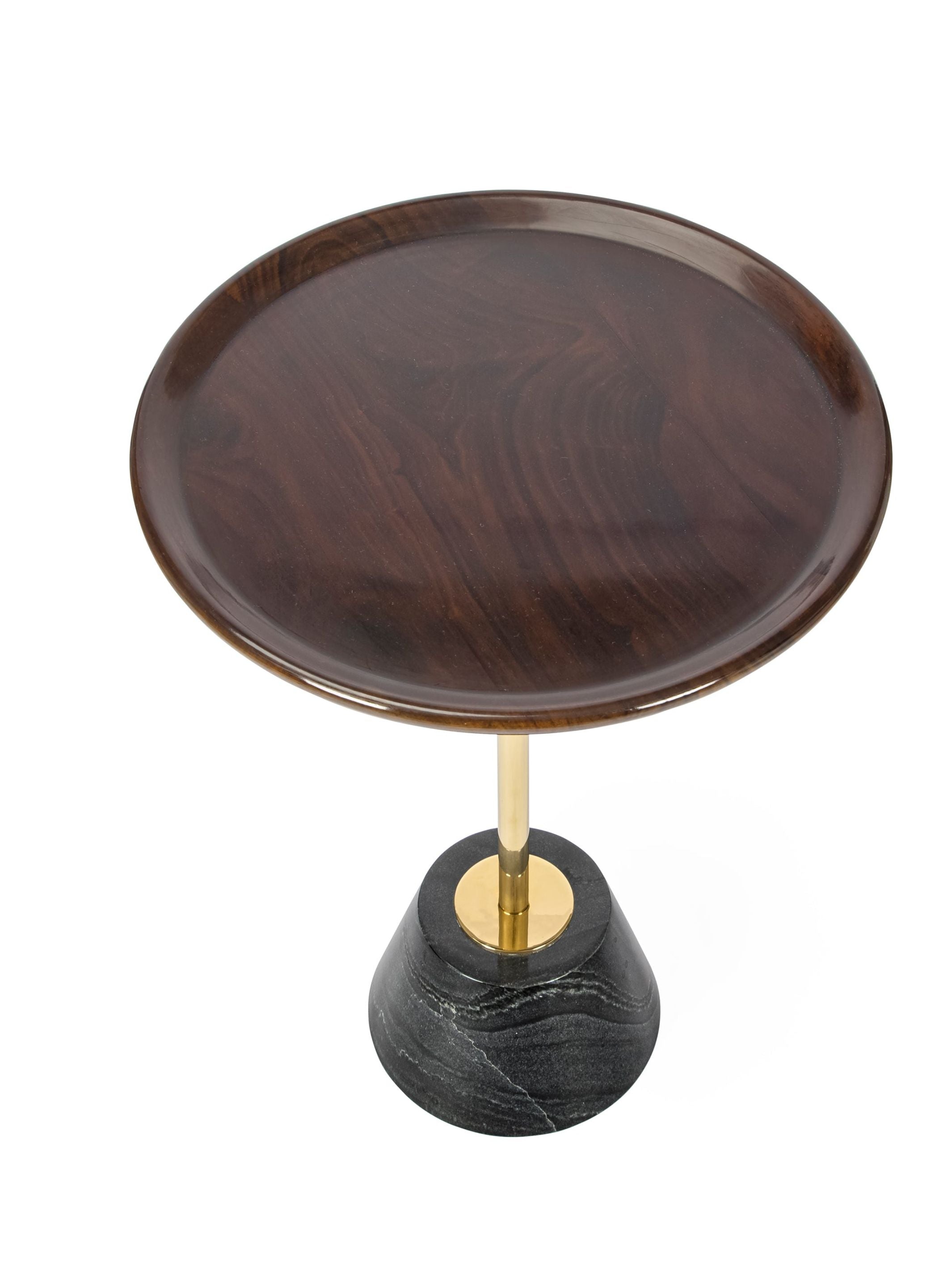 Wood Top Drink Table - Black marble Base