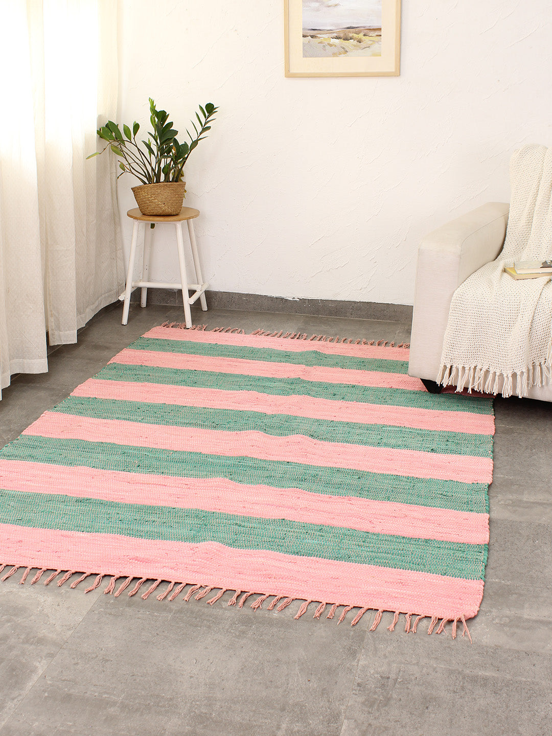 Varkala Recycle Chindi Rug Pink Green