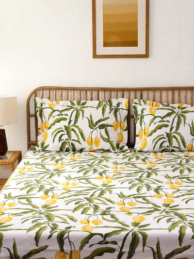 Amra Yellow Fitted Bedsheet With Pillow Cover