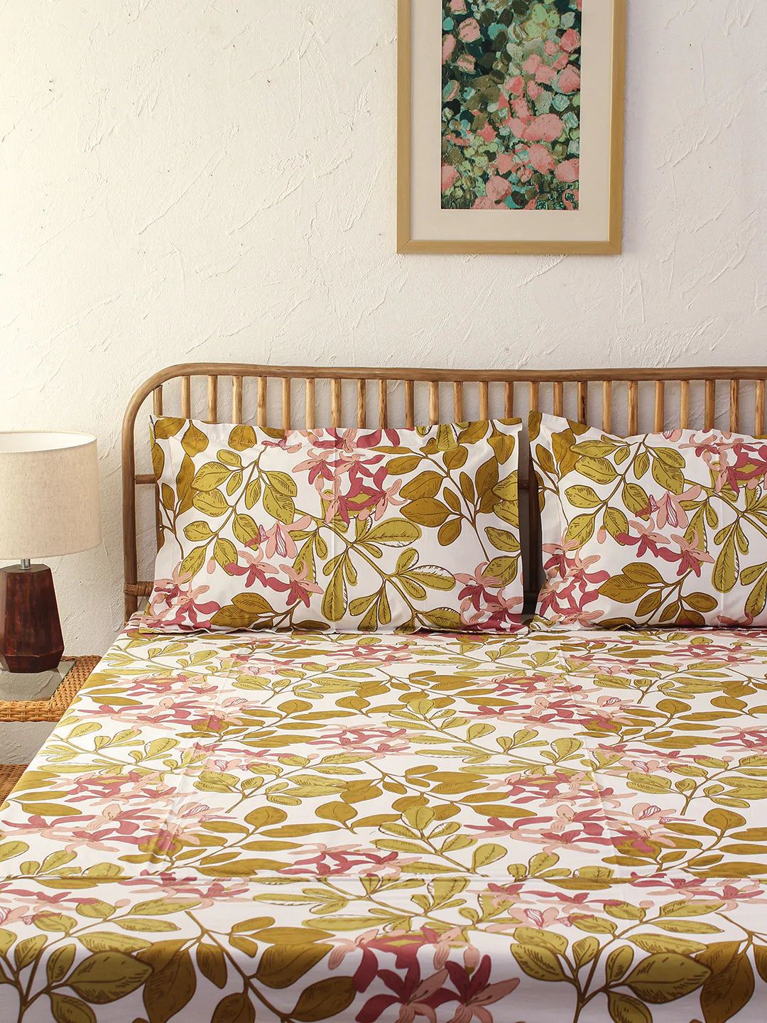 Moringa Pink Fitted Bedsheet With Pillow Cover