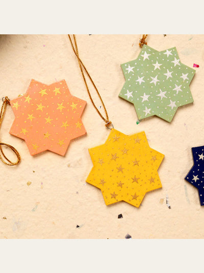 Mixed Christmassy Star Decorations in Pack of 6